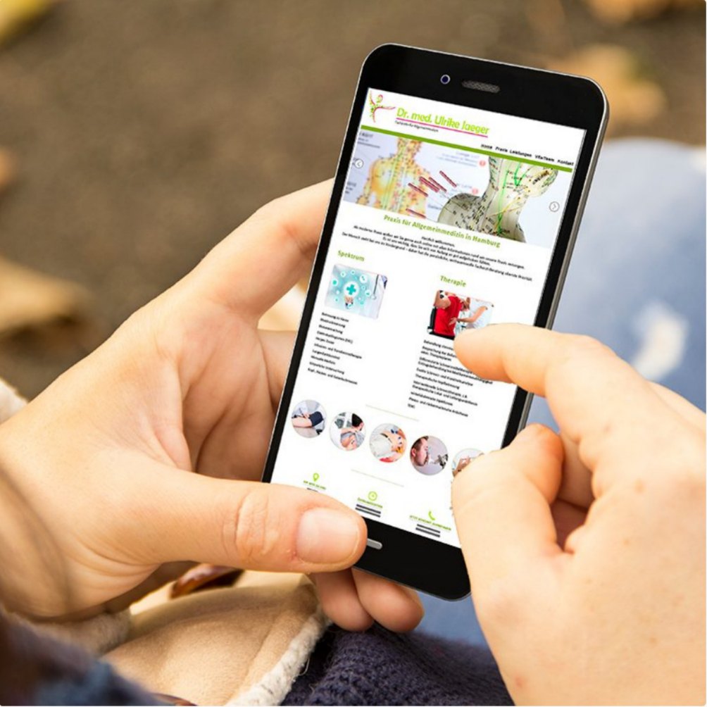 Smartphone mit der Website der Praxis Dr. Jaeger